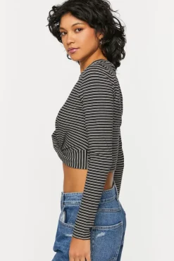 Striped Twist-Hem Crop Top