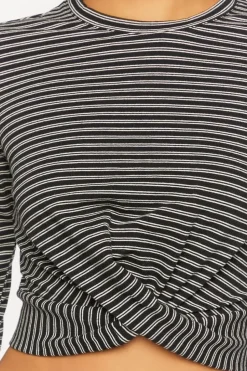 Striped Twist-Hem Crop Top