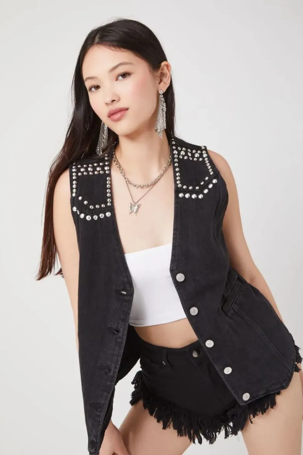 Studded Denim Vest