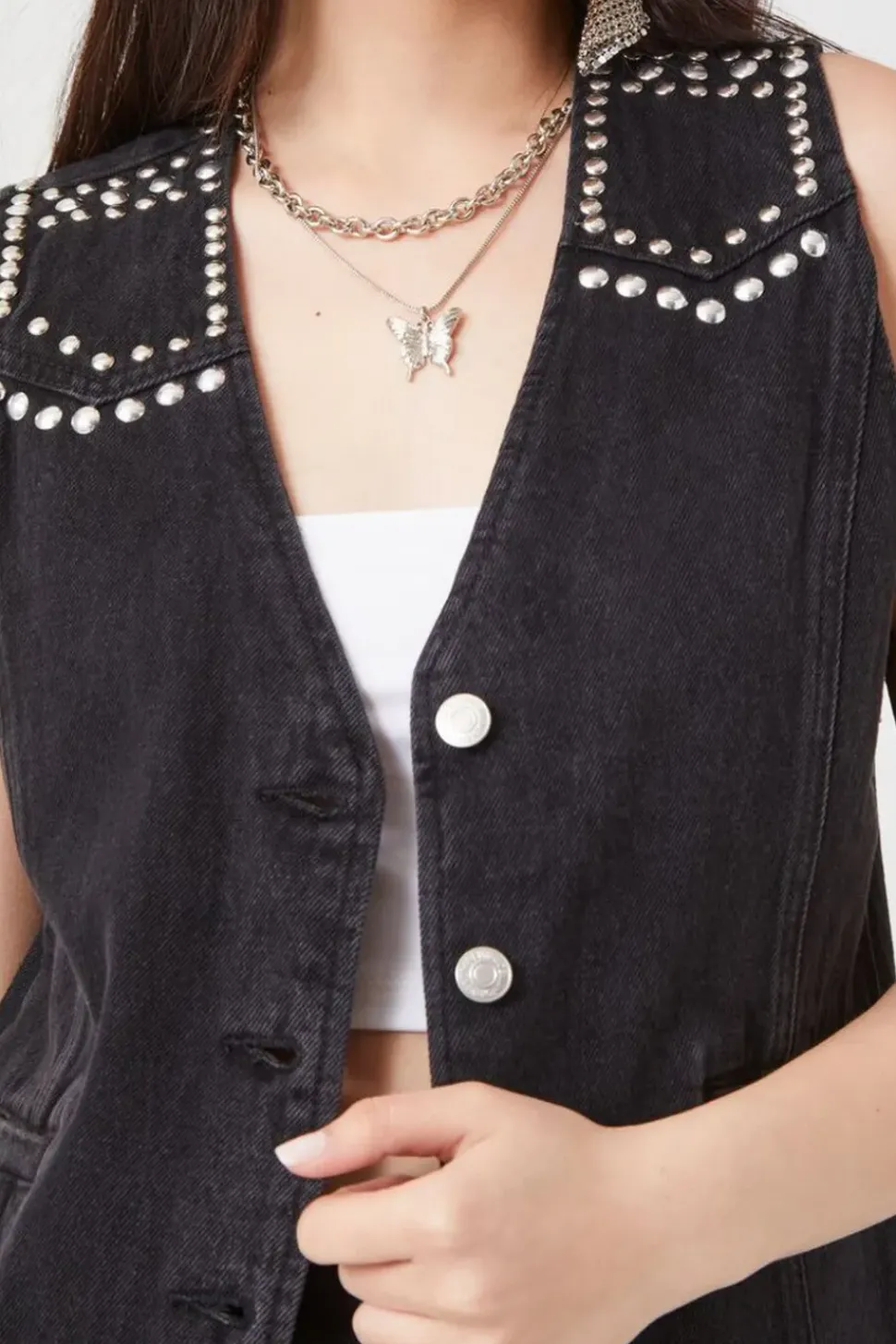Studded Denim Vest