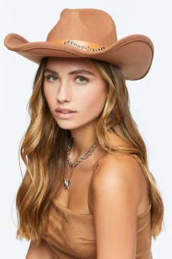 Studded Faux Leather-Trim Cowboy Hat