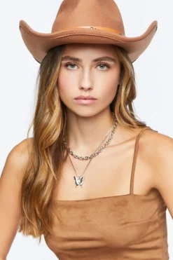 Studded Faux Leather-Trim Cowboy Hat