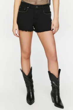 Studded Mid-Rise Denim Shorts