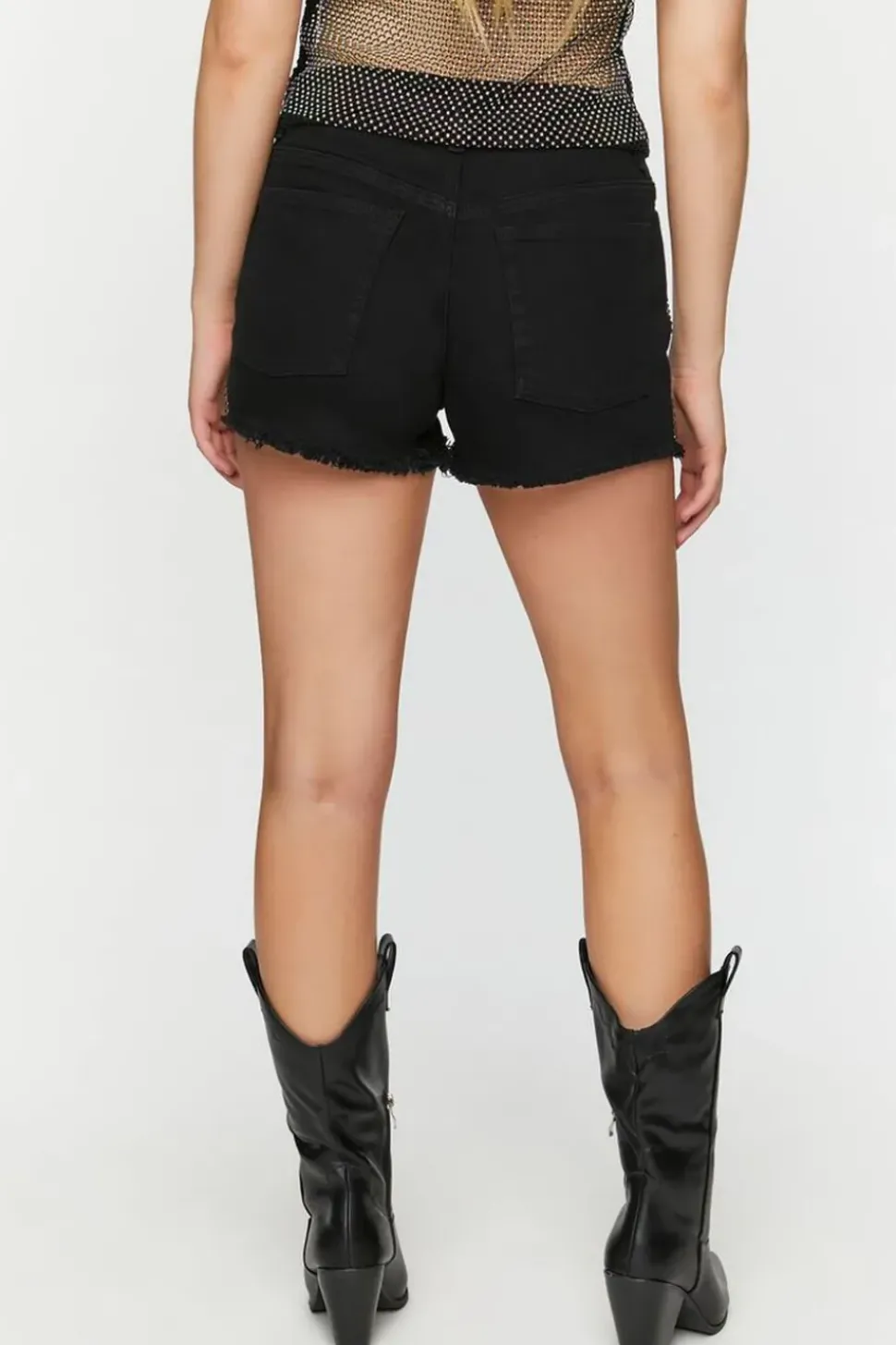 Studded Mid-Rise Denim Shorts