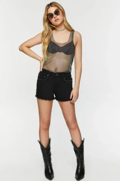 Studded Mid-Rise Denim Shorts