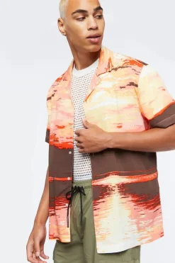 Sunset Graphic Cuban Collar Shirt