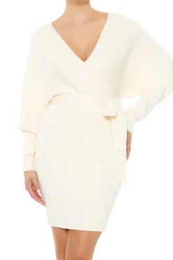 Surplice Long-Sleeve Sweater Dress