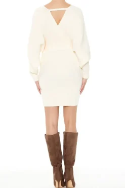 Surplice Long-Sleeve Sweater Dress