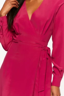 Surplice Long-Sleeve Wrap Midi Dress