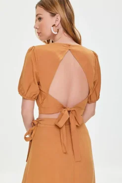 Surplice Puff-Sleeve Crop Top