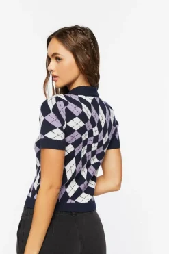 Sweater-Knit Checkered Polo Shirt