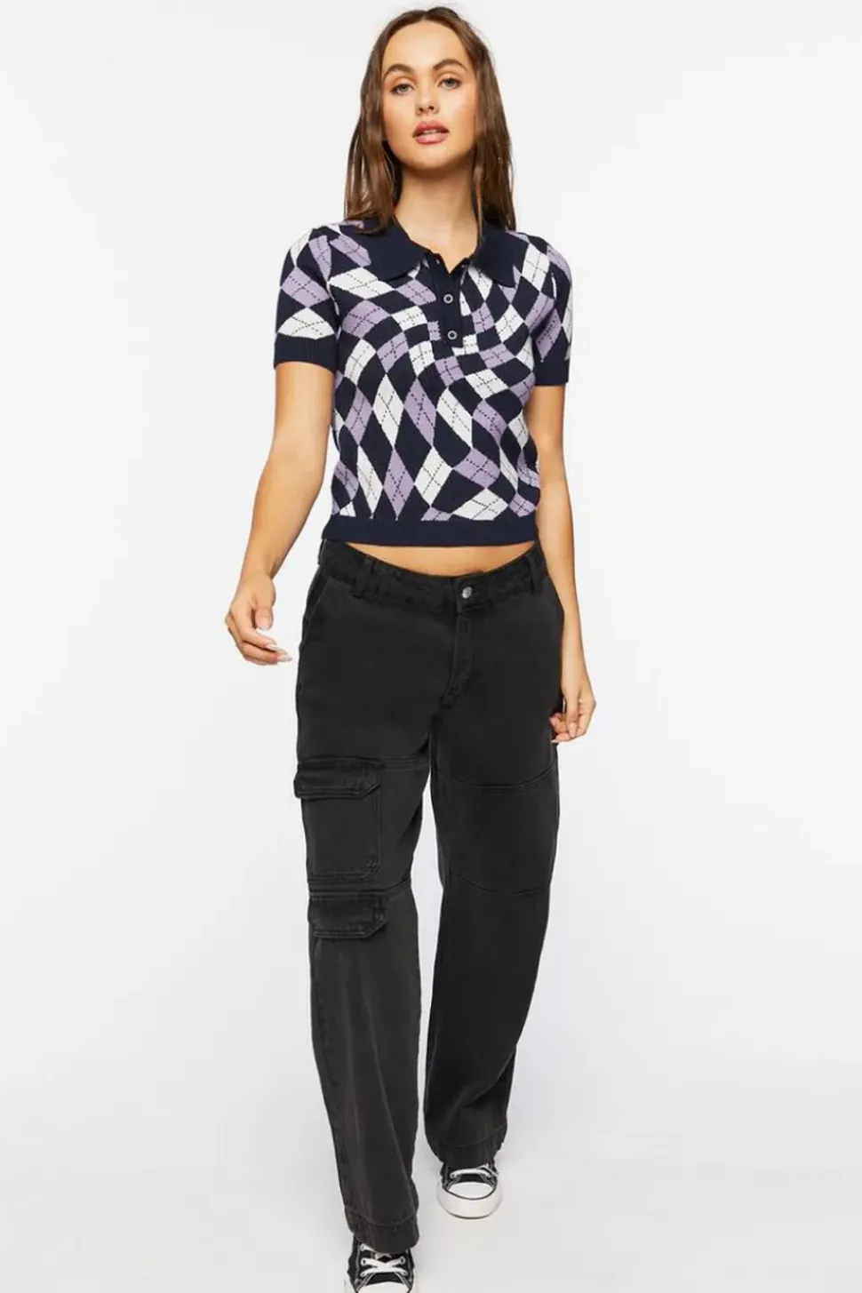 Sweater-Knit Checkered Polo Shirt