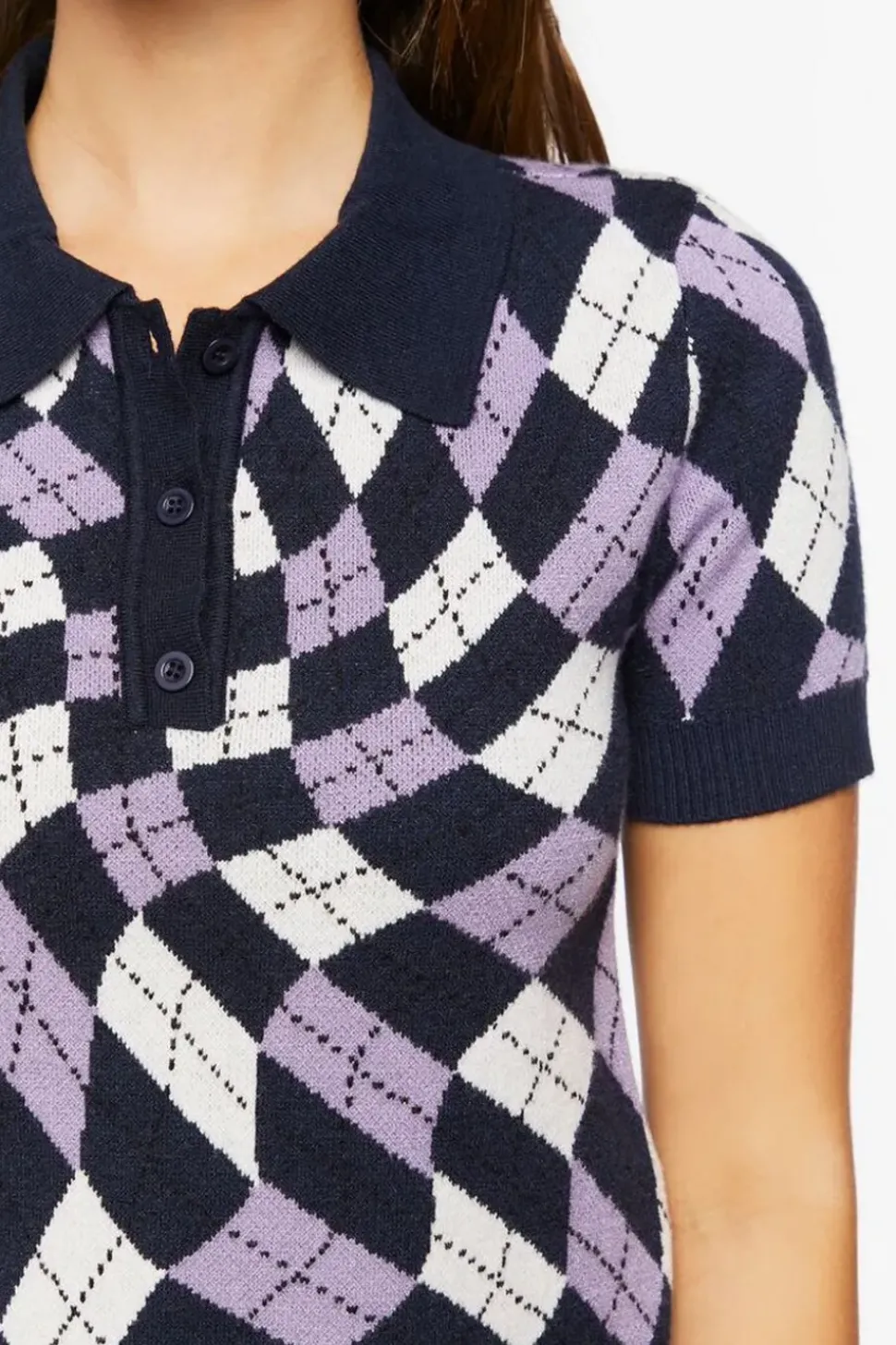 Sweater-Knit Checkered Polo Shirt