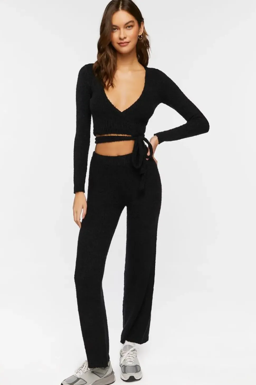 Sweater-Knit Crop Top & Pants Set