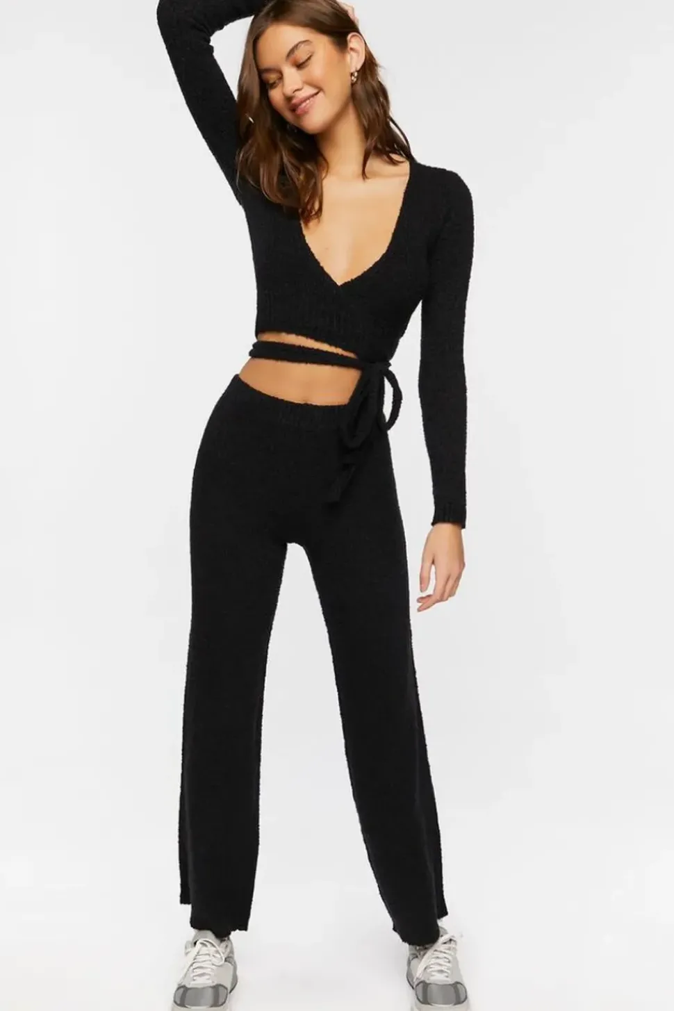 Sweater-Knit Crop Top & Pants Set