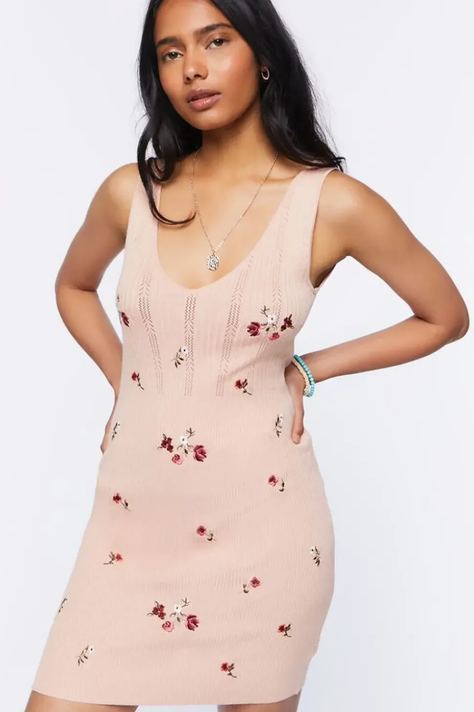 Sweater-Knit Embroidered Mini Dress