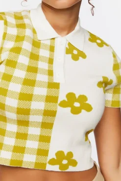 Sweater-Knit Floral Cropped Shirt
