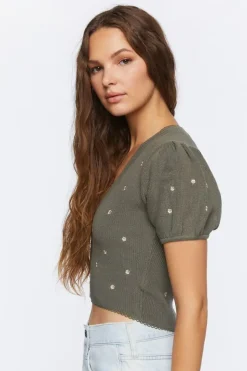 Sweater-Knit Floral Embroidered Top