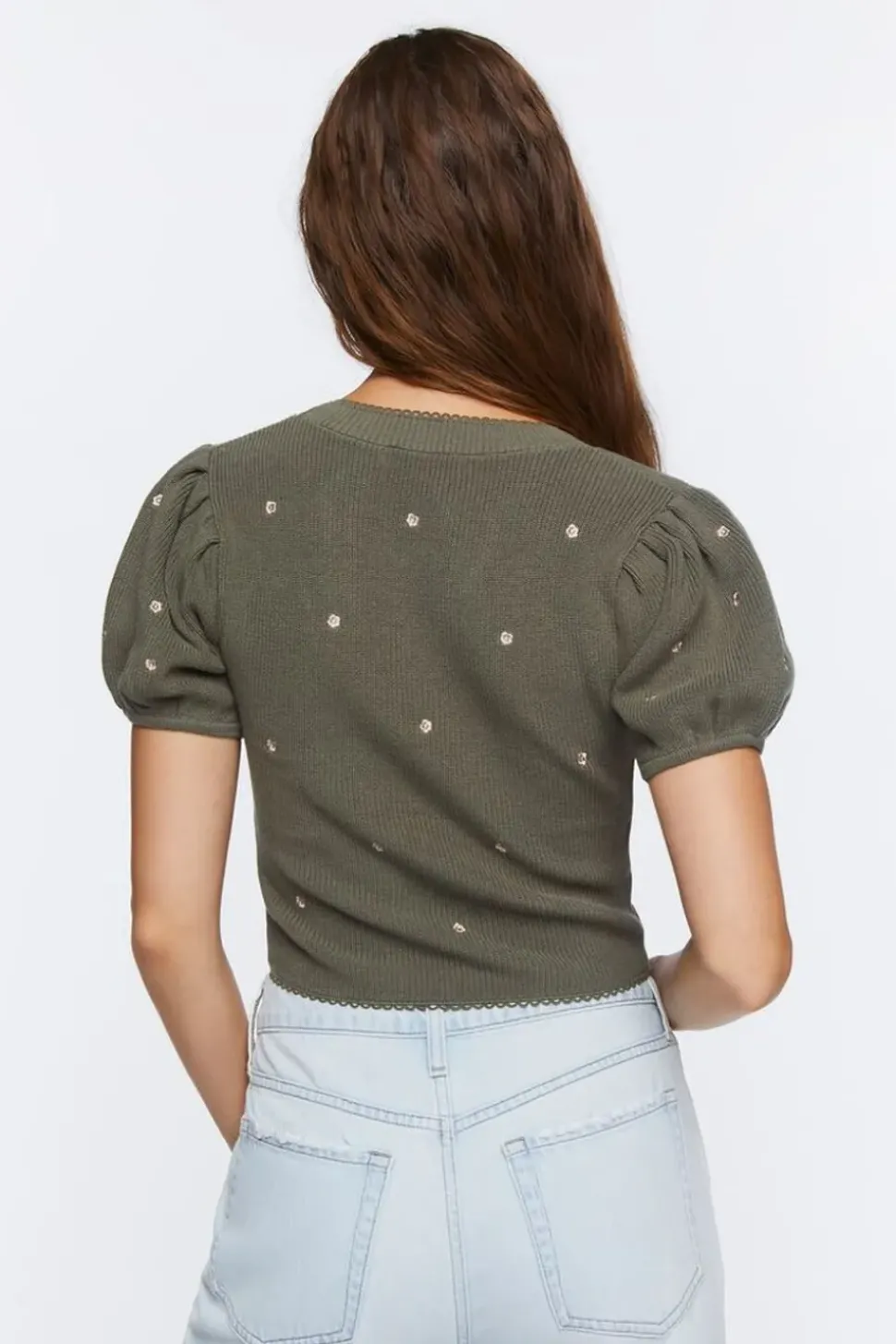 Sweater-Knit Floral Embroidered Top