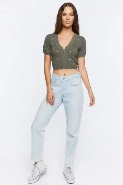 Sweater-Knit Floral Embroidered Top