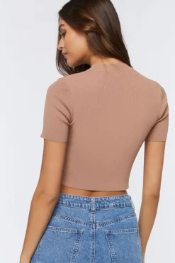 Sweater-Knit Mock Neck Crop Top