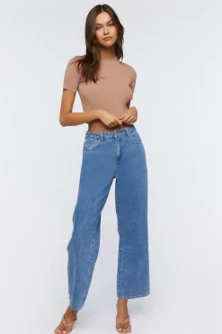 Sweater-Knit Mock Neck Crop Top