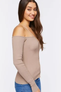 Sweater-Knit Open-Shoulder Top
