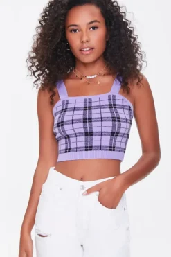 Sweater-Knit Plaid Cropped Cami