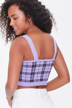 Sweater-Knit Plaid Cropped Cami