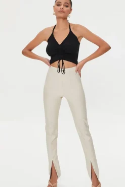 Sweater-Knit Ruched Crop Top