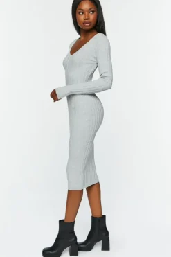 Sweater-Knit V-Neck Midi Dress