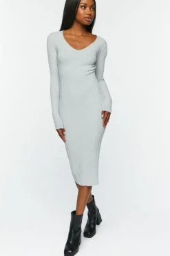 Sweater-Knit V-Neck Midi Dress