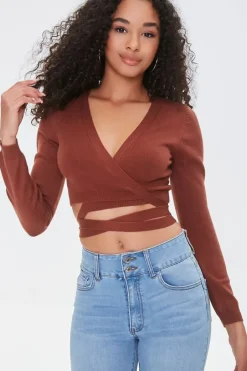 Sweater-Knit Wrap Crop Top