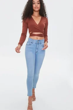 Sweater-Knit Wrap Crop Top