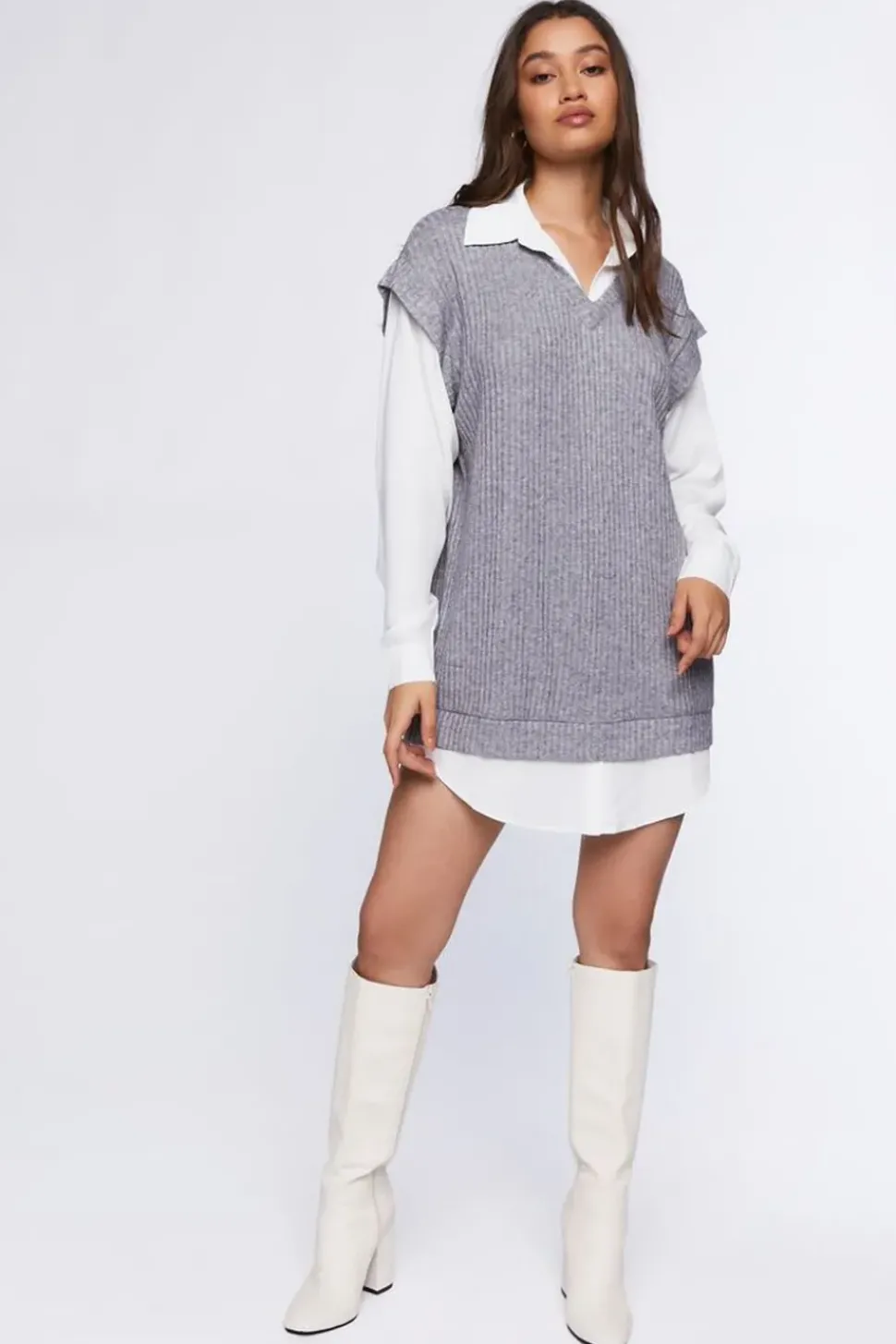Sweater Vest & Shirt Combo Dress