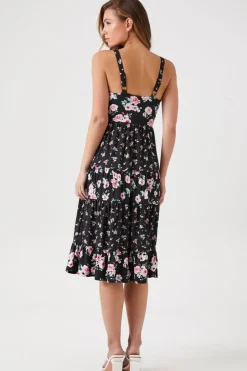 Sweetheart Floral Print Midi Dress