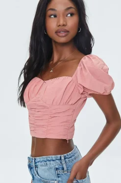 Sweetheart Puff-Sleeve Crop Top