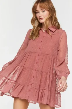 Swiss Dot Tiered Shirt Dress