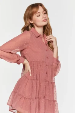 Swiss Dot Tiered Shirt Dress