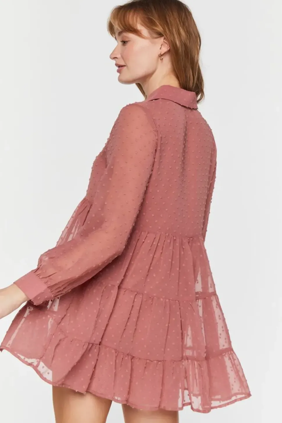 Swiss Dot Tiered Shirt Dress