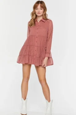 Swiss Dot Tiered Shirt Dress