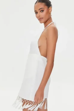 Tassel-Trim Halter Mini Dress
