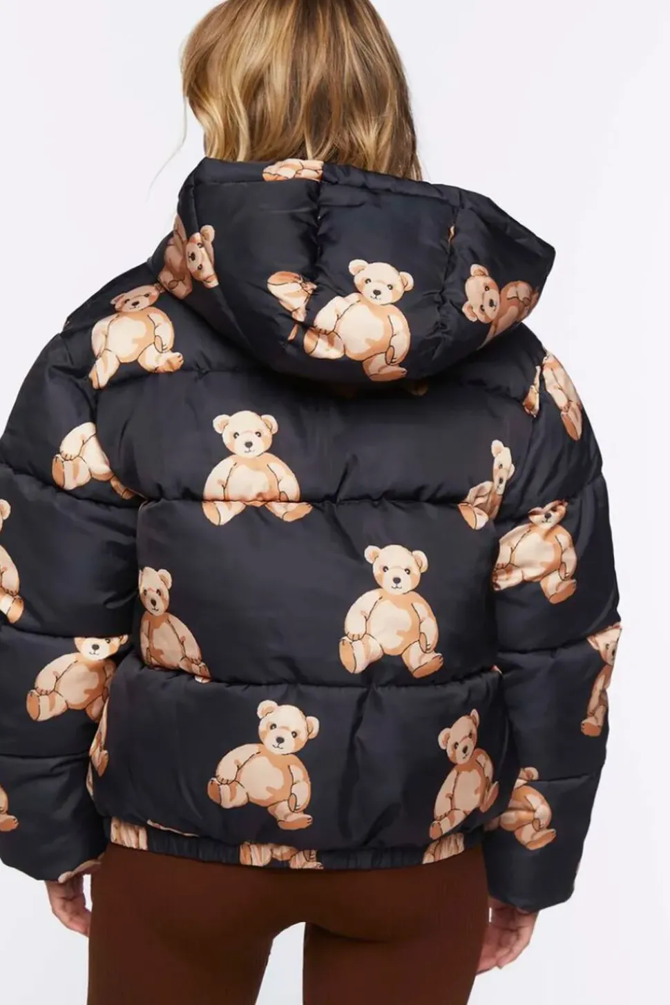 Teddy Bear Print Puffer Jacket