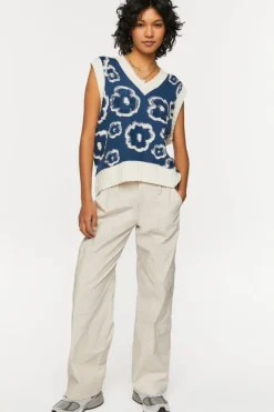 Textured Floral Print Sweater Vest