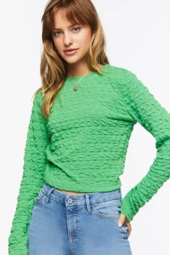 Textured Long-Sleeve Crop Top