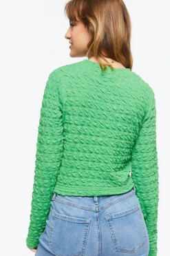 Textured Long-Sleeve Crop Top