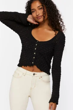 Textured Long-Sleeve Crop Top