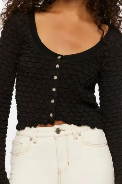 Textured Long-Sleeve Crop Top