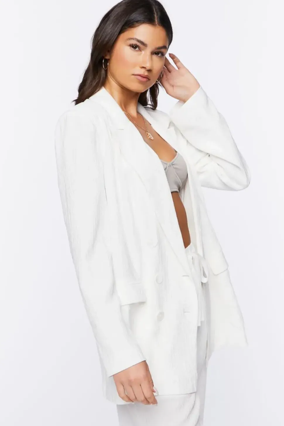 Textured Notched Double-Breasted Blazer