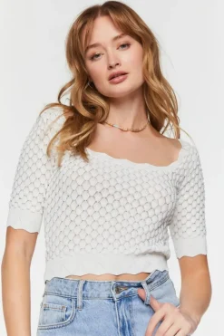 Textured Short-Sleeve Crop Top